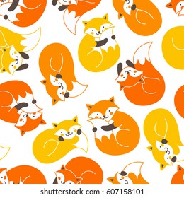 Little foxes seamless pattern. Cute animals background. Vector illustration