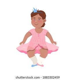 Little Freckled Girl in Tutu Skirt Performing Ballet Dancing Pas Vector Illustration