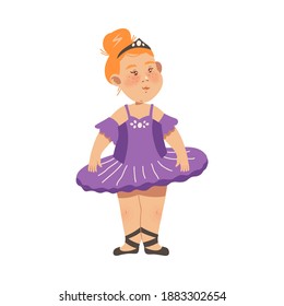 Little Freckled Girl in Tutu Skirt Performing Ballet Dancing Pas Vector Illustration