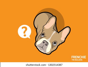 A little Frenchie is tilting head to his owner. When I can eat? he said. Vector illustration capturing the adorable moment of a little French Bulldog tilting its head towards its owner.