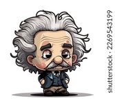 Little friendly Albert Einstein. Famous scientist. Nice character graphics made in vector graphics. Illustration for a child.
