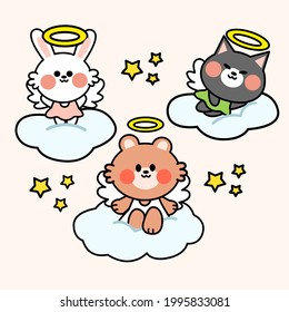 Little Friends Angel Costume Doodle Illustration Set Premium Vector