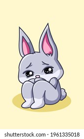 The little frightened rabbit, kawaii cartoon illustration