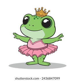 a little frog in a ballerina outfit Vector Illustration. Isolated On White.