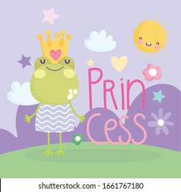 little frog with crown and dress princess cartoon cute vector illustration