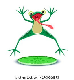 A little frog is jumping. Vector illustration.