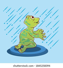 little frog in the rain vector illustration
