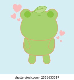 A little frog that loves leaves on its head can be used for t-shirt design, fabric design, wallpaper, icon, logo and many more