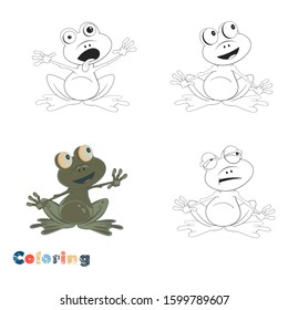 Little Frog Vector coloring book on white isolated background with color illustration.