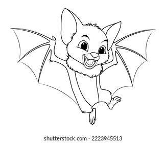 Little Fruit Bat Cartoon Animal Illustration BW