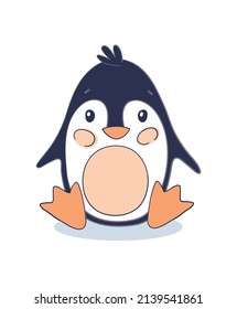 Little funny baby penguin. Flat cartoon vector animal character for kindergarten. Cute children s toy.