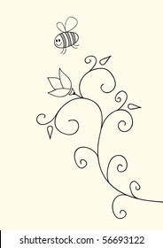Little funny bee and flower, vector doodles