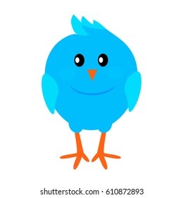 Little funny blue bird flat style vector icon isolated on white background. Fairy or rare animal. Cute small colorful bird cartoon illustration for applications, logos or web design