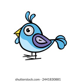 little funny bright bird cartoon, hand drawn vector illustration