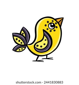 little funny bright bird cartoon, hand drawn vector illustration