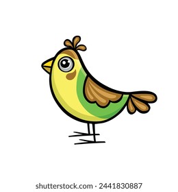 little funny bright bird cartoon, hand drawn vector illustration