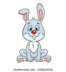 Little funny bunny sitting.  In cartoon style. Isolated on white background. Vector illustration.