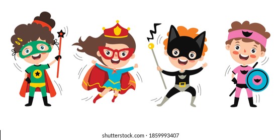 Little Funny Cartoon Superheroes Posing