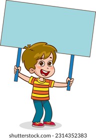 little Funny Children Holding Blank Placard vector