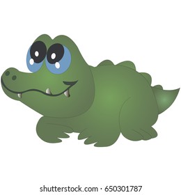 Little funny crocodile, cartoon vector illustration isolated on white background.