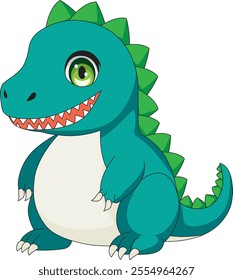 Little Funny Cute Chibi Dinosaur. Tyrannosaurus Mascot Vector