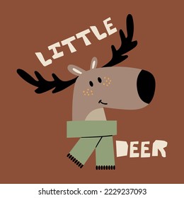 little funny deer head drawing as vector for kids fashion