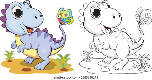 Little funny dinosaur and butterfly coloring book