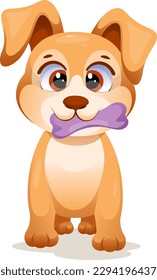 A little and funny dog with bone 