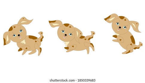 Perro gracioso en diferentes poses. Ilustración vectorial para niños.