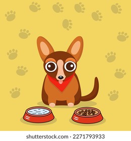 little funny dog with food in cartoon style