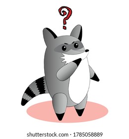 Little funny fox thought, trying to solve a problem, answer a question. Cartoon character. Isolated vector for mobile app, sticker, greeting card, site