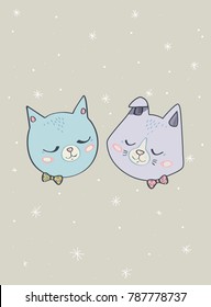 little funny friends/ cat and dog/ vector illustration