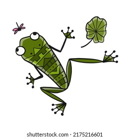 Little funny frog with fly. Isolated on white background. Cartoon for your design