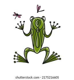Little funny frog with fly. Isolated on white background. Cartoon for your design