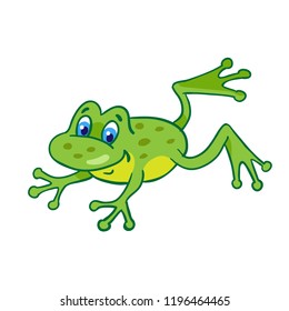 Little funny frog jumping.  
Isolated on a white background. In cartoon style. Vector illustration.