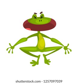 Little funny frog with open mouth, cute green amfibian animal cartoon character vector Illustration on a white background