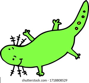 Little funny green axolotl perfect for logos isolated on white background