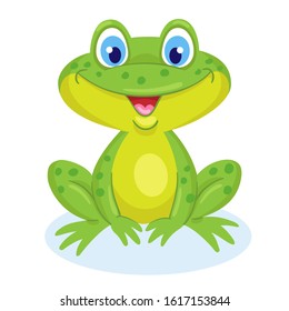 Little funny green frog. In cartoon style. Isolated on white background. Vector illustration.