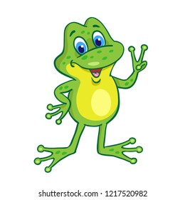 Little funny happy frog.  In cartoon style. Isolated on white background. Vector illustration.