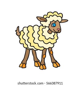 Little funny lamb, vector cartoon illustration