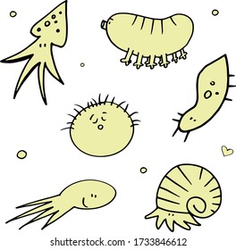 Little funny monsters set perfect for logos isolated on white background