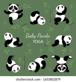 Little funny pandas do yoga. Illustration for children.