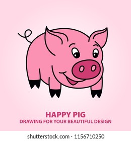Little funny pig cartoon. Vector illustration for your cute design.