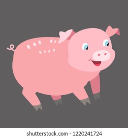 Little funny pig cartoon. Vector illustration for your cute design.