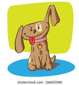 Little funny puppy in a pink collar with a pendant in the shape of heart.