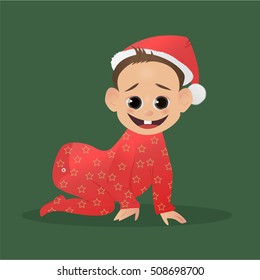 Little funny Santa. Baby Santa Claus. The first Christmas and New Year for baby. Vector illustration. Christmas characters