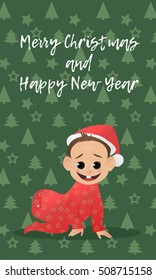 Little funny Santa. Baby Santa Claus. The first Christmas and New Year for baby. Vector illustration. Christmas characters
