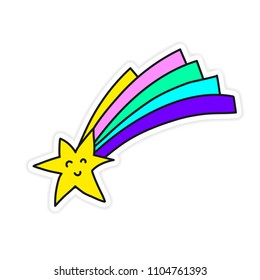 Little Funny shooting star Vector Sticker. Cute illustration. Fashion element in cartoon 80s-90s comic style for kids, youth Clothes Textile Fabric