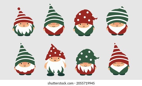 Little garden cute gnomes and elves in cartoon style. Characteristic fairies for children and kids. Kawaii gnome and magic elf design. Vector illustration