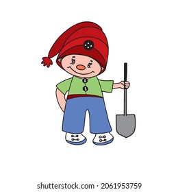 little garden gnome, cute vector character for cards, prints, banners